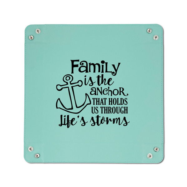 Family Quotes and Sayings 6" x 6" Teal Leatherette Snap Up Tray - APPROVAL