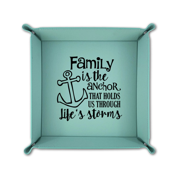 Family Quotes and Sayings 6" x 6" Teal Leatherette Snap Up Tray - FOLDED UP