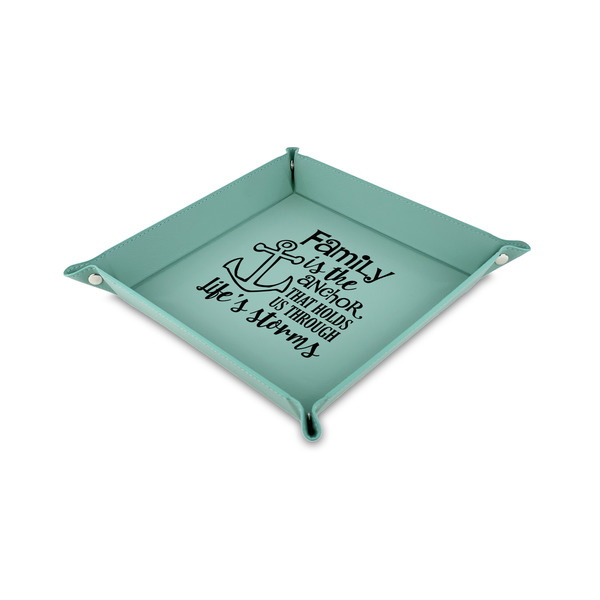 Custom Family Quotes and Sayings 6" x 6" Teal Faux Leather Valet Tray