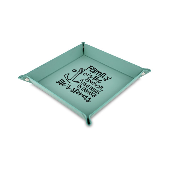 Custom Family Quotes and Sayings Faux Leather Dice Tray - 6" x 6" - Teal