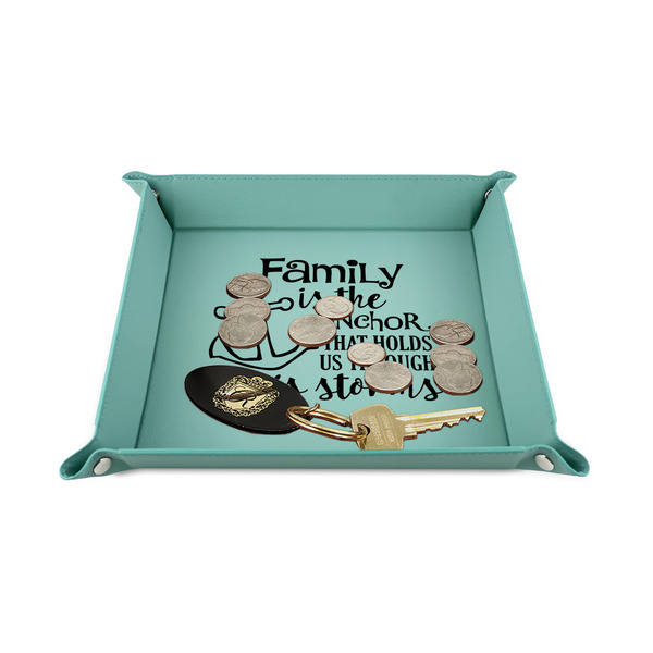Family Quotes and Sayings 6" x 6" Teal Leatherette Snap Up Tray - STYLED