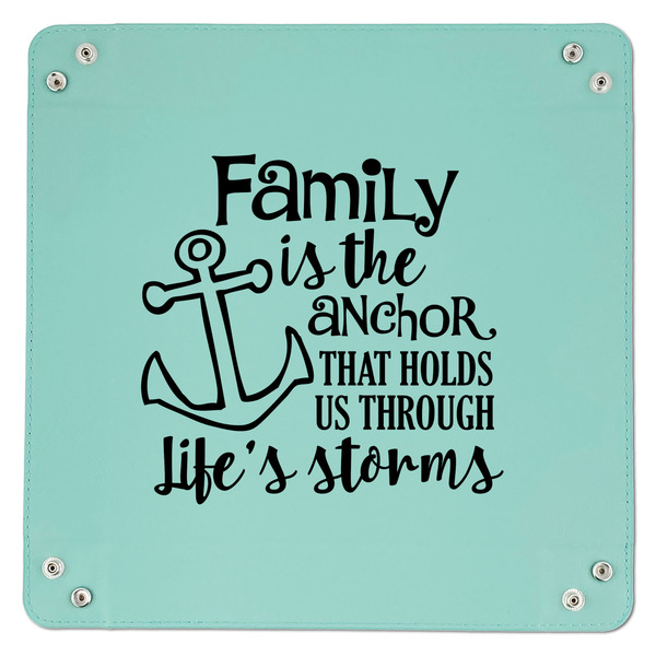 Family Quotes and Sayings 9" x 9" Teal Leatherette Snap Up Tray - APPROVAL