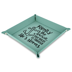 Family Quotes and Sayings 9" x 9" Teal Faux Leather Valet Tray