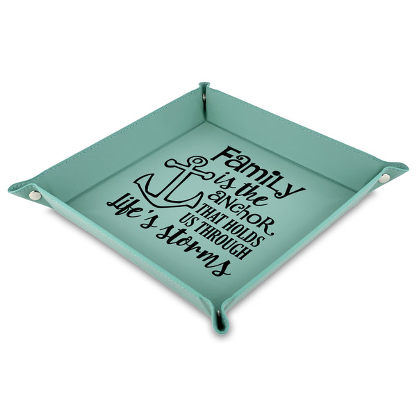 Custom Family Quotes and Sayings 9" x 9" Teal Faux Leather Valet Tray