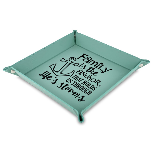 Custom Family Quotes and Sayings Faux Leather Dice Tray - 9" x 9"  - Teal