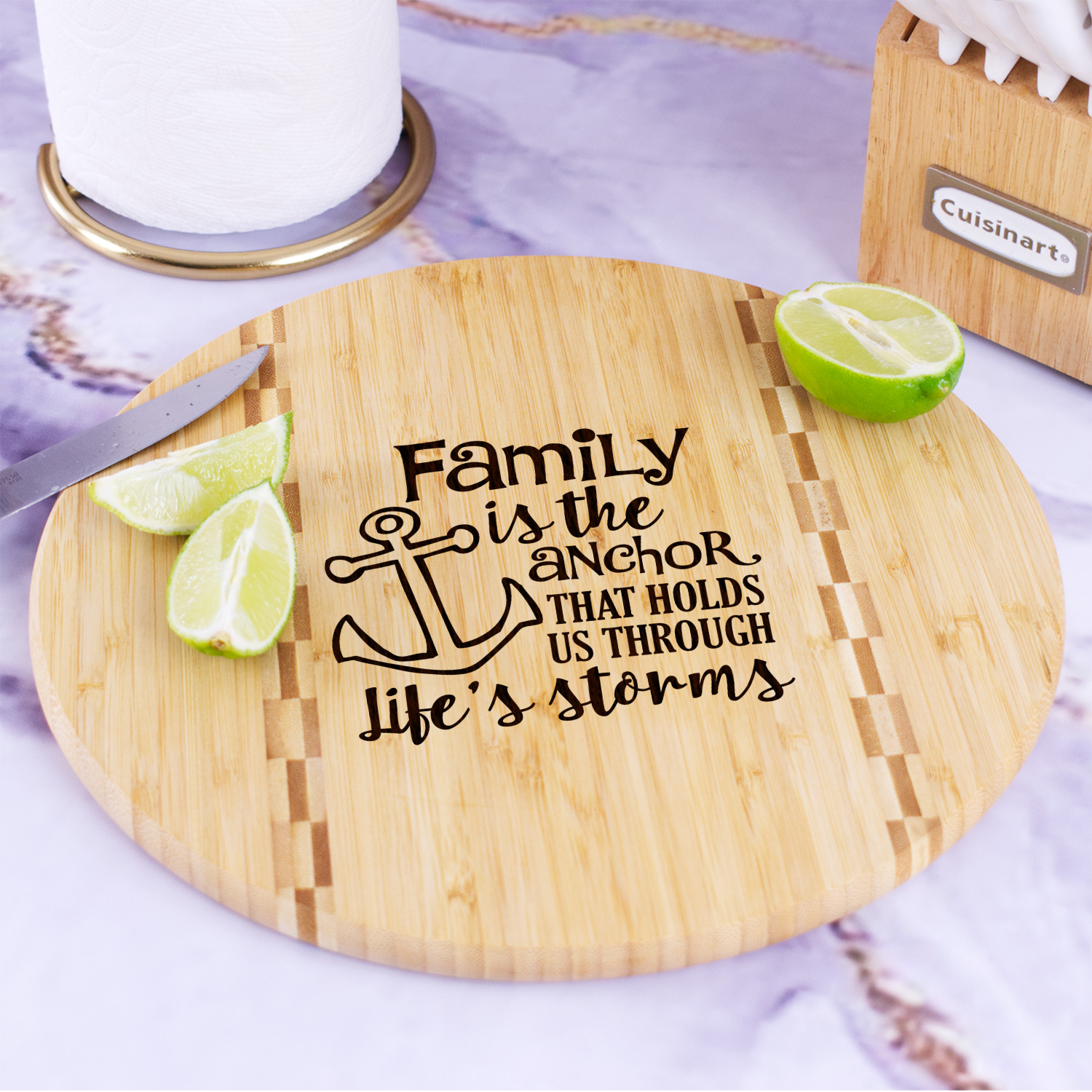 Bamboo Kitchen Utensil Holder, Kitchen Decor with Family Quote