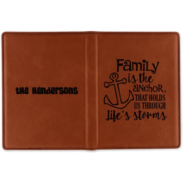 Family Quotes and Sayings Cognac Leather Passport Holder Outside Double Sided - Apvl