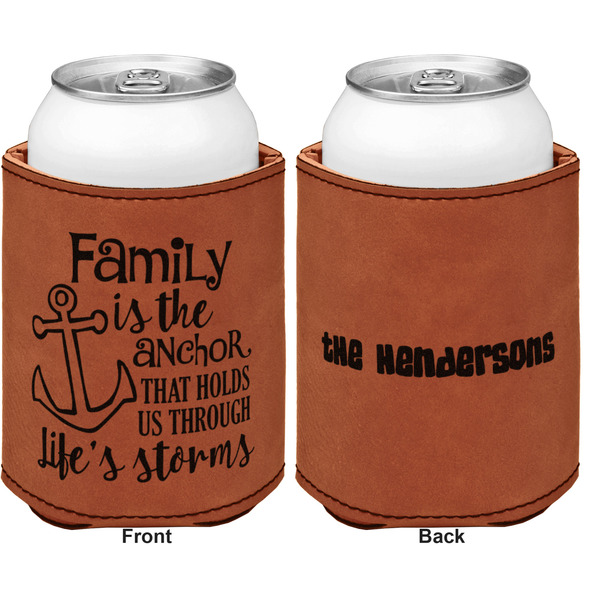 Family Quotes and Sayings Cognac Leatherette Can Sleeve - Double Sided Front and Back