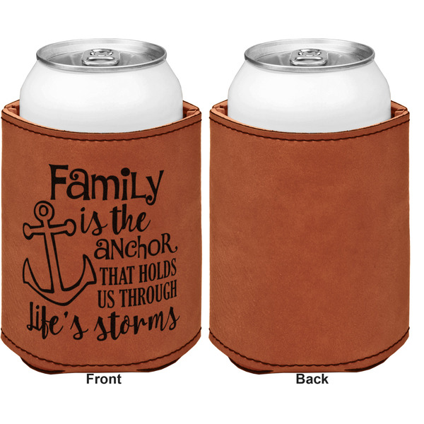 Family Quotes and Sayings Cognac Leatherette Can Sleeve - Single Sided Front and Back