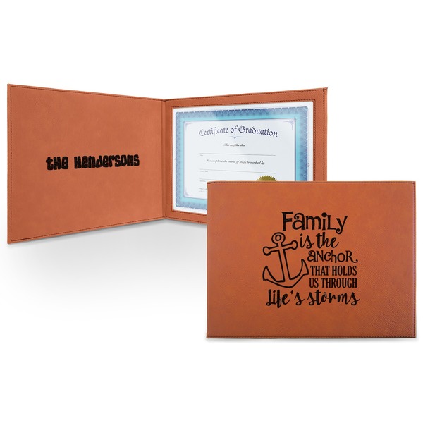 Custom Family Quotes and Sayings Leatherette Certificate Holder - Front and Inside (Personalized)
