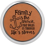 Family Quotes and Sayings Leatherette Round Coaster w/ Silver Edge