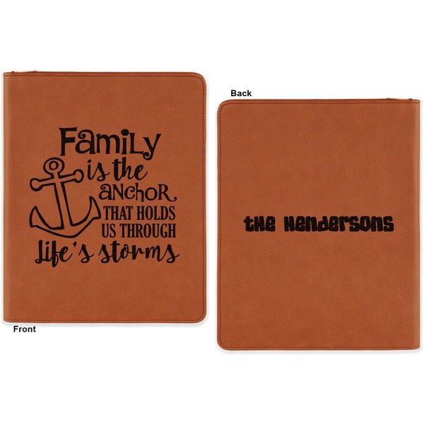Family Quotes and Sayings Cognac Leatherette Zipper Portfolios with Notepad - Double Sided - Apvl
