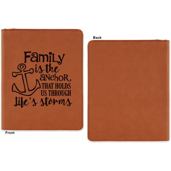 Family Quotes and Sayings Cognac Leatherette Zipper Portfolios with Notepad - Single Sided - Apvl
