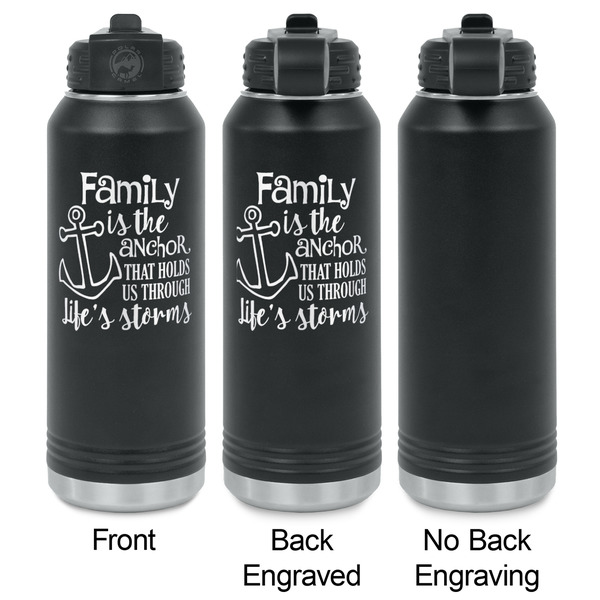 Family Quotes and Sayings Laser Engraved Water Bottles - 2 Styles - Front & Back View