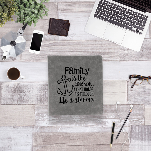 Family Quotes and Sayings Leather Binder - 1" - Grey - Lifestyle View