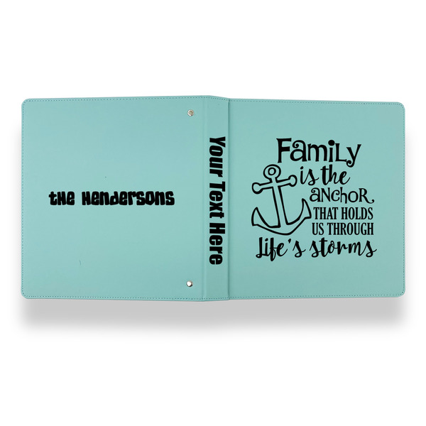 Family Quotes and Sayings Leather Binder - 1" - Teal - Back Spine Front View