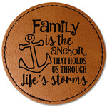 Family Quotes and Sayings Faux Leather Iron On Patch - Round