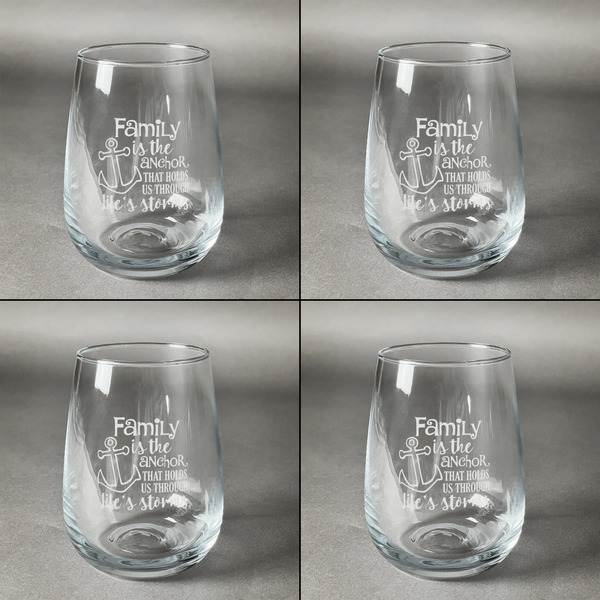 Family Quotes and Sayings Set of Four Personalized Stemless Wineglasses (Approval)