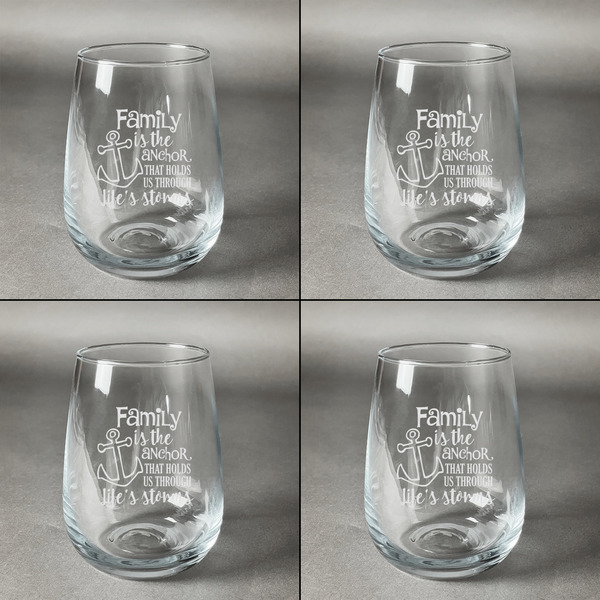Family Quotes and Sayings Set of Four Personalized Stemless Wineglasses (Approval)