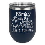 Family Quotes and Sayings Stemless Stainless Steel Wine Tumbler - Navy - Double Sided