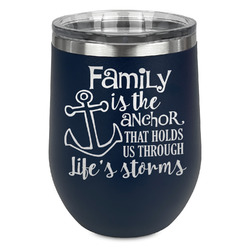 Family Quotes and Sayings Stemless Stainless Steel Wine Tumbler - Navy - Double Sided