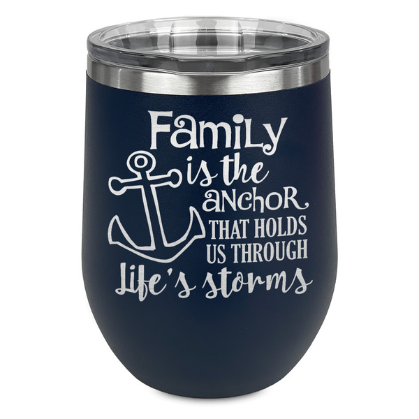 Custom Family Quotes and Sayings Stemless Stainless Steel Wine Tumbler - Navy - Double Sided