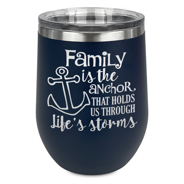 Custom Family Quotes and Sayings Stemless Stainless Steel Wine Tumbler - Navy - Single Sided