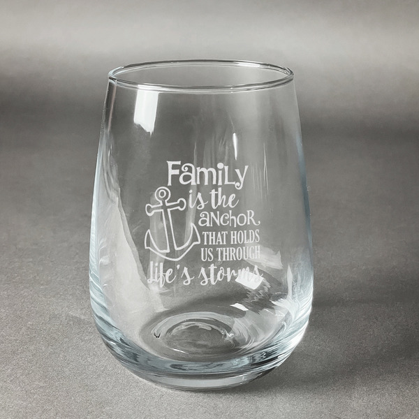 Custom Family Quotes and Sayings Stemless Wine Glass (Single)