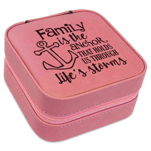 Custom Family Quotes and Sayings Travel Jewelry Boxes - Pink Leather