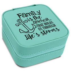 Family Quotes and Sayings Travel Jewelry Box - Teal Leather