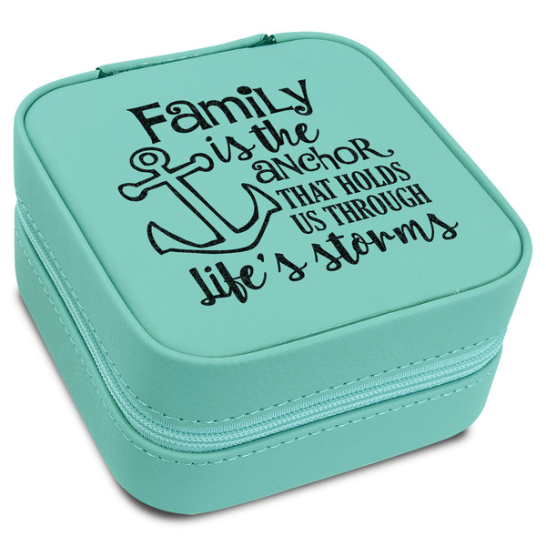 Custom Family Quotes and Sayings Travel Jewelry Box - Teal Leather