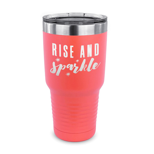 Custom Glitter / Sparkle Quotes and Sayings 30 oz Stainless Steel Tumbler - Coral - Single Sided