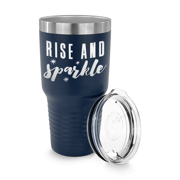Glitter / Sparkle Quotes and Sayings 30 oz Stainless Steel Ringneck Tumblers - Navy - LID OFF