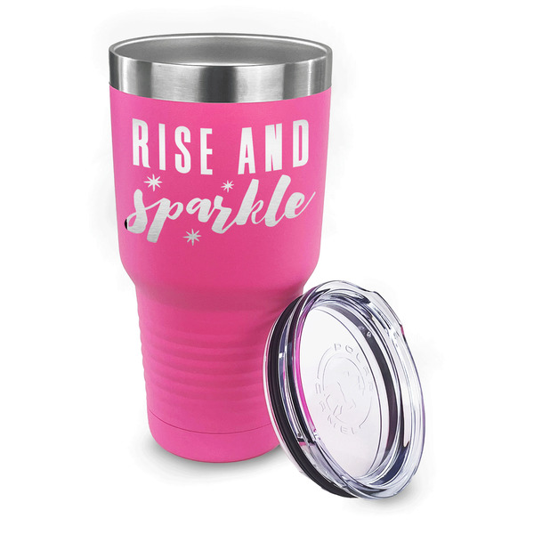 Glitter / Sparkle Quotes and Sayings 30 oz Stainless Steel Ringneck Tumblers - Pink - LID OFF