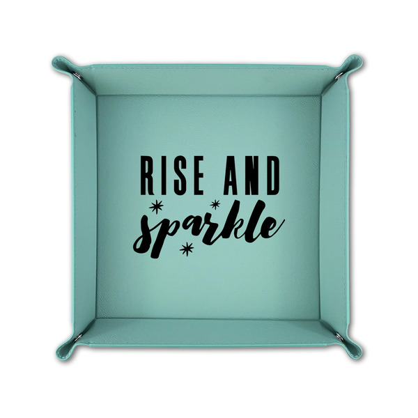 Glitter / Sparkle Quotes and Sayings 6" x 6" Teal Leatherette Snap Up Tray - FOLDED UP