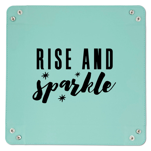 Glitter / Sparkle Quotes and Sayings 9" x 9" Teal Leatherette Snap Up Tray - APPROVAL
