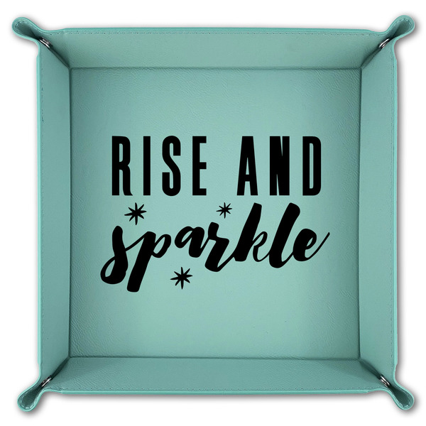 Glitter / Sparkle Quotes and Sayings 9" x 9" Teal Leatherette Snap Up Tray - FOLDED