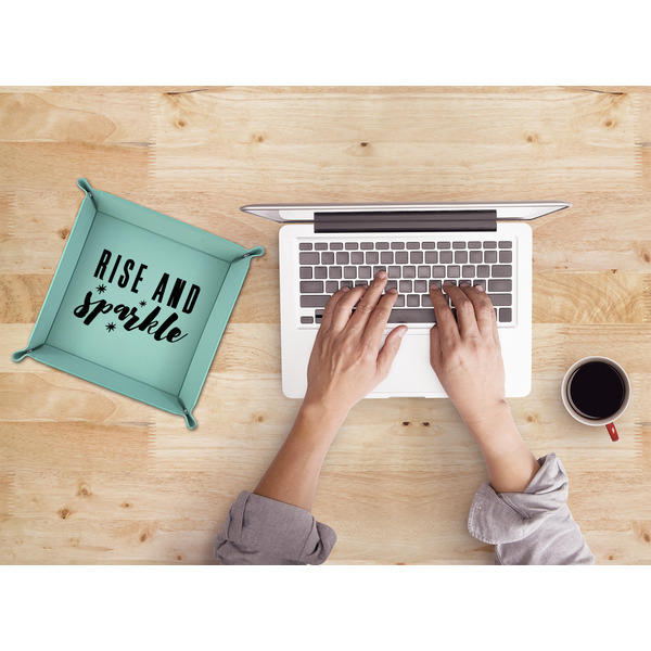 Glitter / Sparkle Quotes and Sayings 9" x 9" Teal Leatherette Snap Up Tray - LIFESTYLE