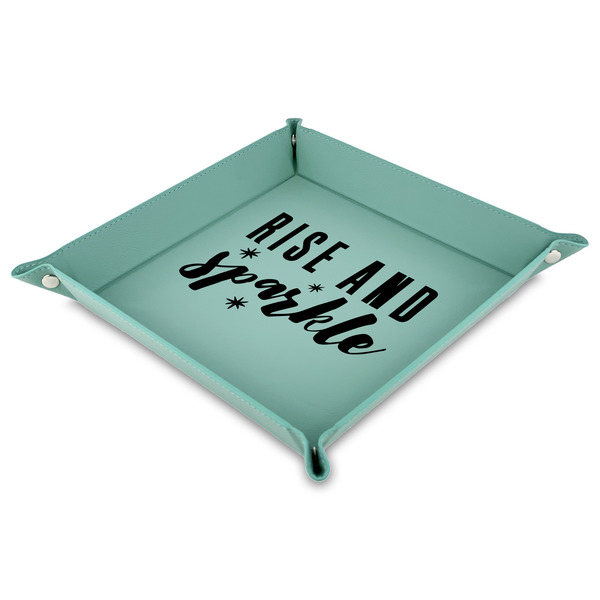 Custom Glitter / Sparkle Quotes and Sayings 9" x 9" Teal Faux Leather Valet Tray