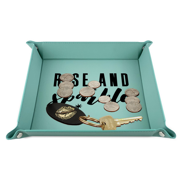 Glitter / Sparkle Quotes and Sayings 9" x 9" Teal Leatherette Snap Up Tray - STYLED