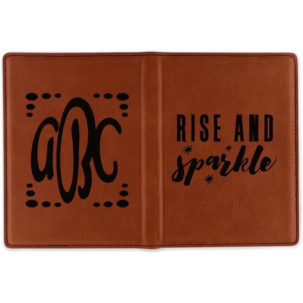 Glitter / Sparkle Quotes and Sayings Cognac Leather Passport Holder Outside Double Sided - Apvl