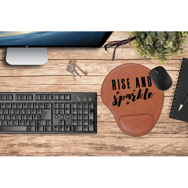 Glitter / Sparkle Quotes and Sayings Cognac Leatherette Mousepad with Wrist Support - Lifestyle Image