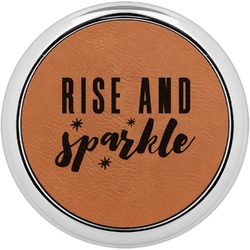 Glitter / Sparkle Quotes and Sayings Leatherette Round Coaster w/ Silver Edge - Single or Set (Personalized)