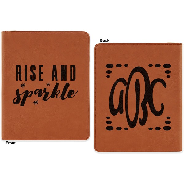 Glitter / Sparkle Quotes and Sayings Cognac Leatherette Zipper Portfolios with Notepad - Double Sided - Apvl