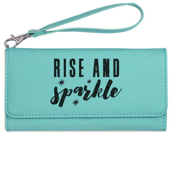 Custom Glitter / Sparkle Quotes and Sayings Ladies Leatherette Wallet - Laser Engraved- Teal