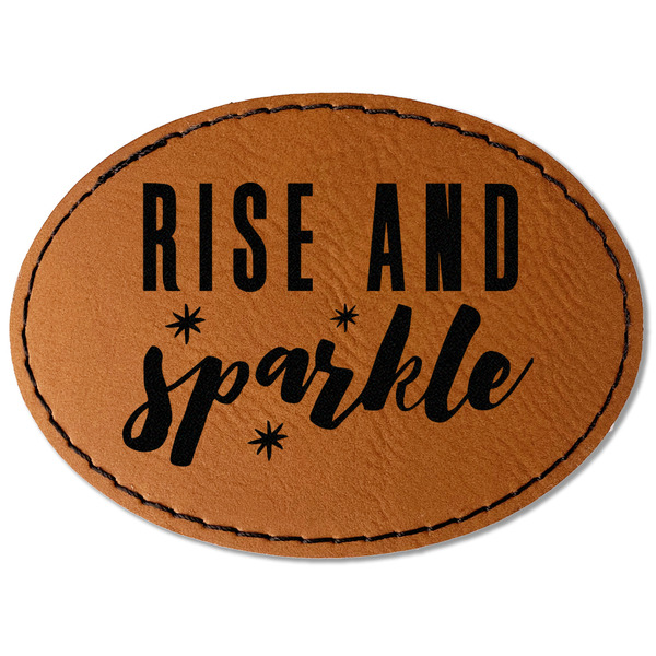 Custom Glitter / Sparkle Quotes and Sayings Faux Leather Iron On Patch - Oval
