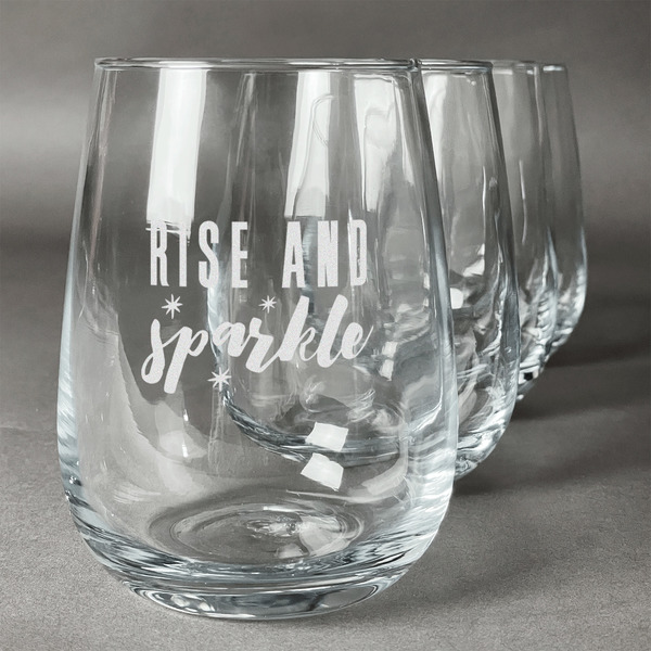 Custom Glitter / Sparkle Quotes and Sayings Stemless Wine Glasses (Set of 4)