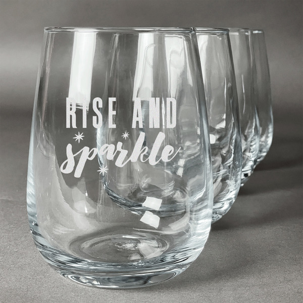Custom Glitter / Sparkle Quotes and Sayings Stemless Wine Glasses (Set of 4)