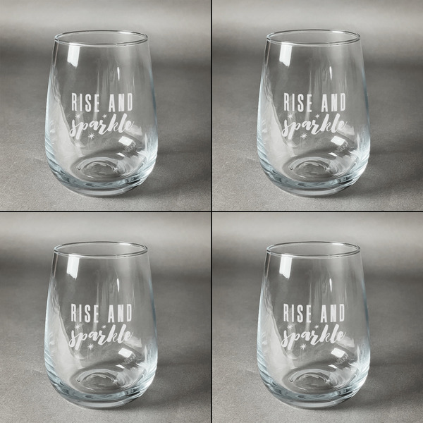 Glitter / Sparkle Quotes and Sayings Set of Four Personalized Stemless Wineglasses (Approval)
