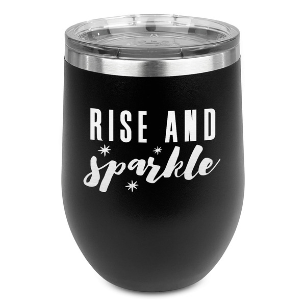 Custom Glitter / Sparkle Quotes and Sayings Stemless Stainless Steel Wine Tumbler - Black - Double Sided